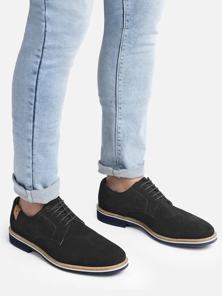 Genuine Leather Lightweight Comfort Insole Lace-up Black Suede Basics Derby