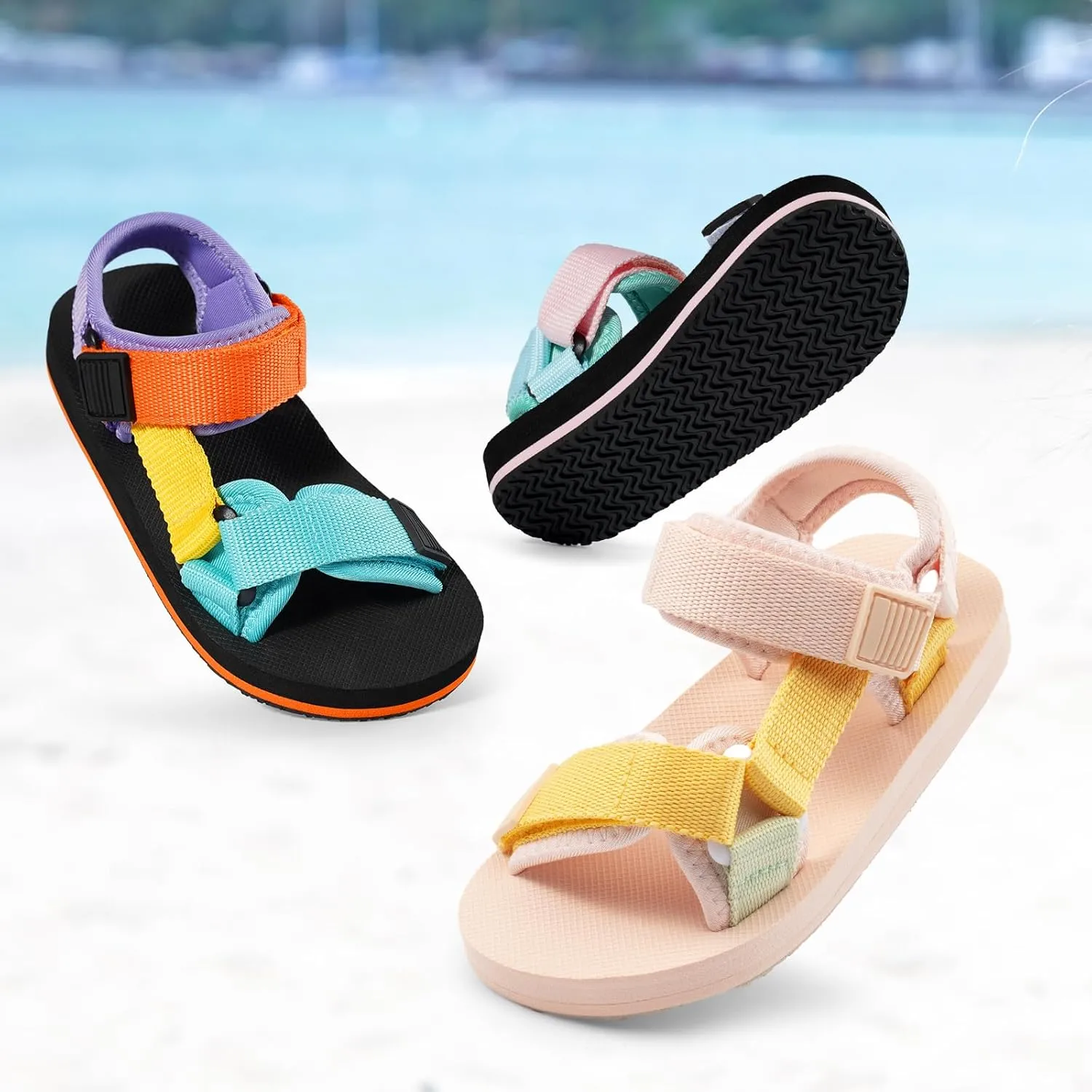 Girls Kids Summer Sandals Slides Open Toe Beach Adjustable Straps Athletic Outdoor Shoes