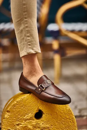 Gled Brown Buckled Loafers