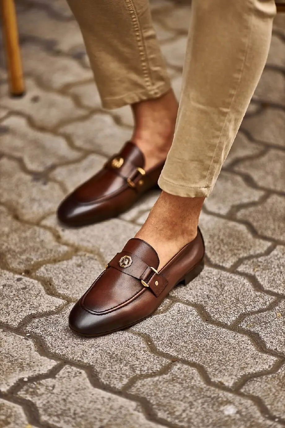 Gled Brown Buckled Loafers