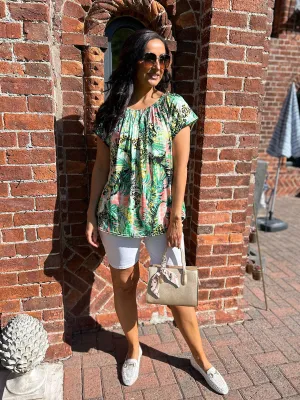 Green Tropical Bardot Top Mandy