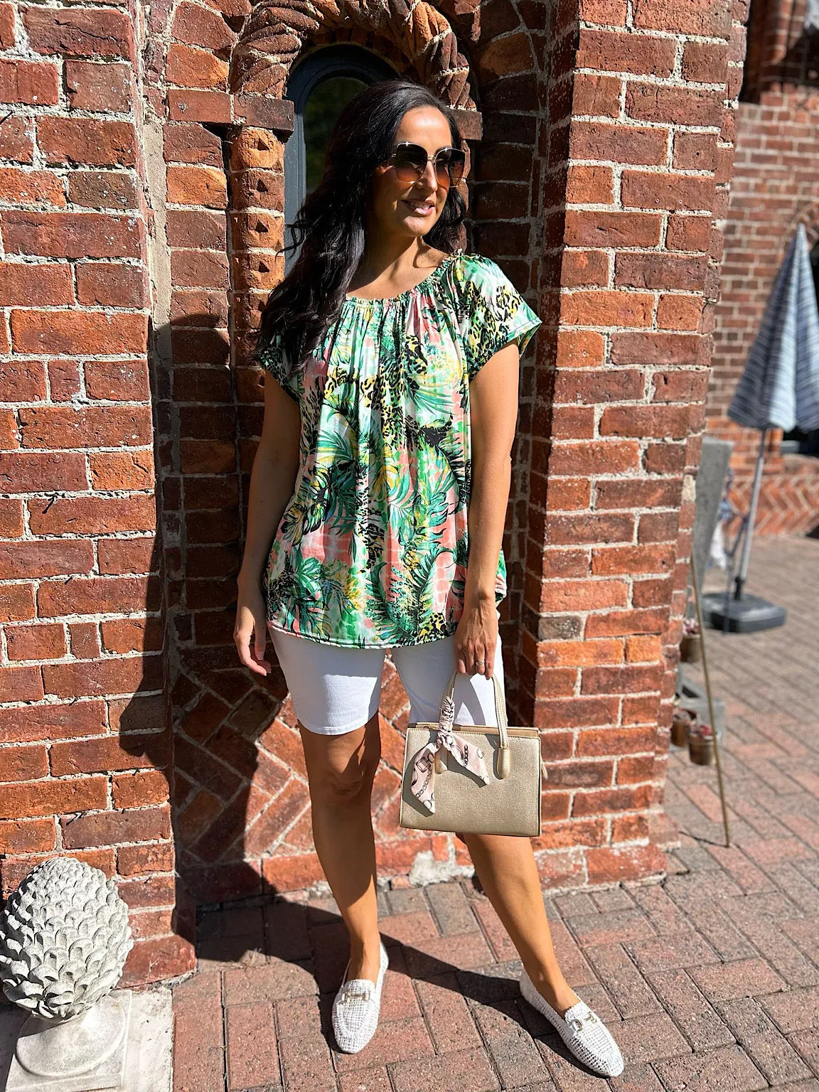 Green Tropical Bardot Top Mandy