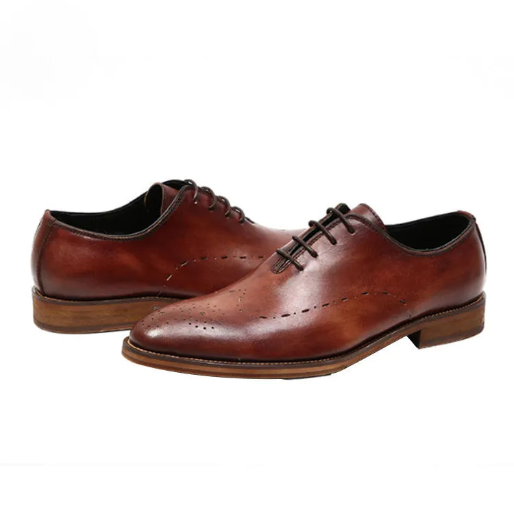 Handmade Full Grain Leather Perforated Derby Dress Shoes