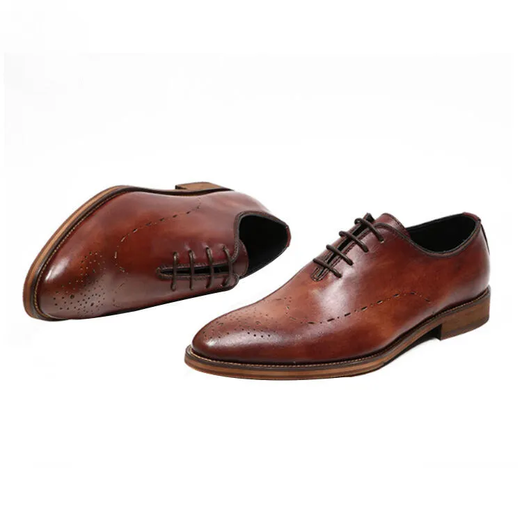 Handmade Full Grain Leather Perforated Derby Dress Shoes
