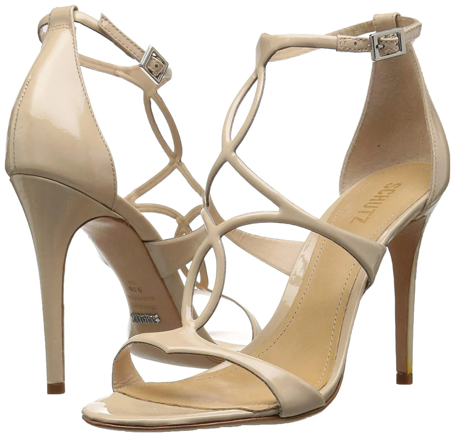 Heel Silngle Sole Tanino Cutting-edge software Pumps Nude Free shipping Leather Rania Patent SCHUTZ T-strap High