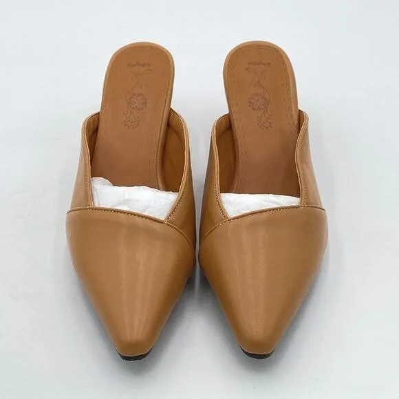 Heeled Mules for Women Sexy Pointed Closed Toe Slip On Mule Pumps Heels