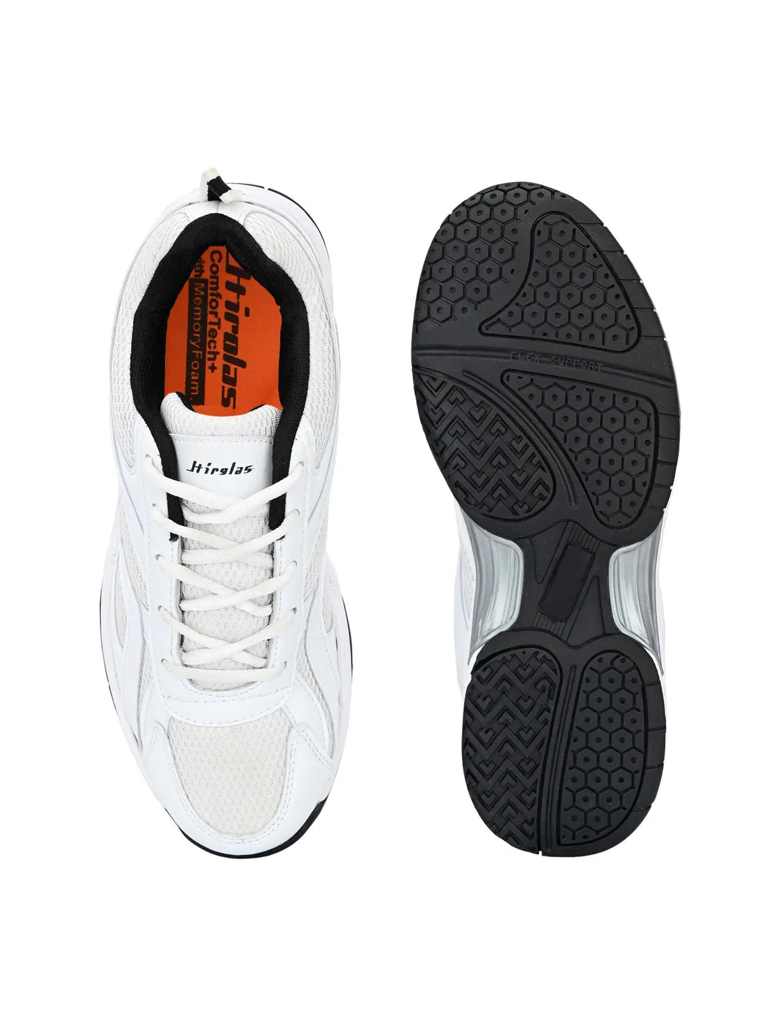 Hirolas® Men's Multisports Shock Absorbing Walking Running Fitness Athletic Training Gym White Lace Up Sport Shoes (HRL2018W)