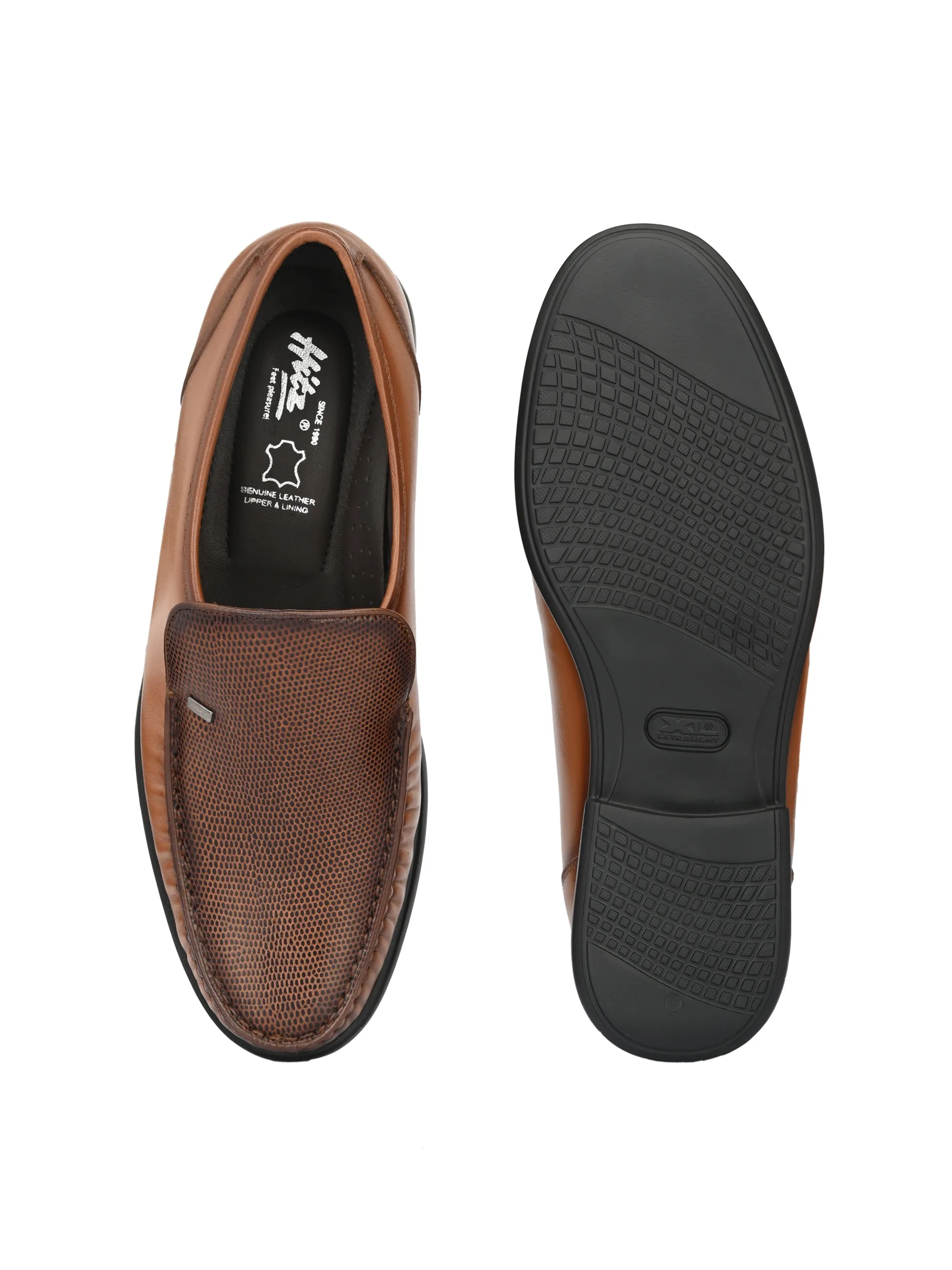 Hitz Men's Tan Leather Slip-On Comfort Shoes