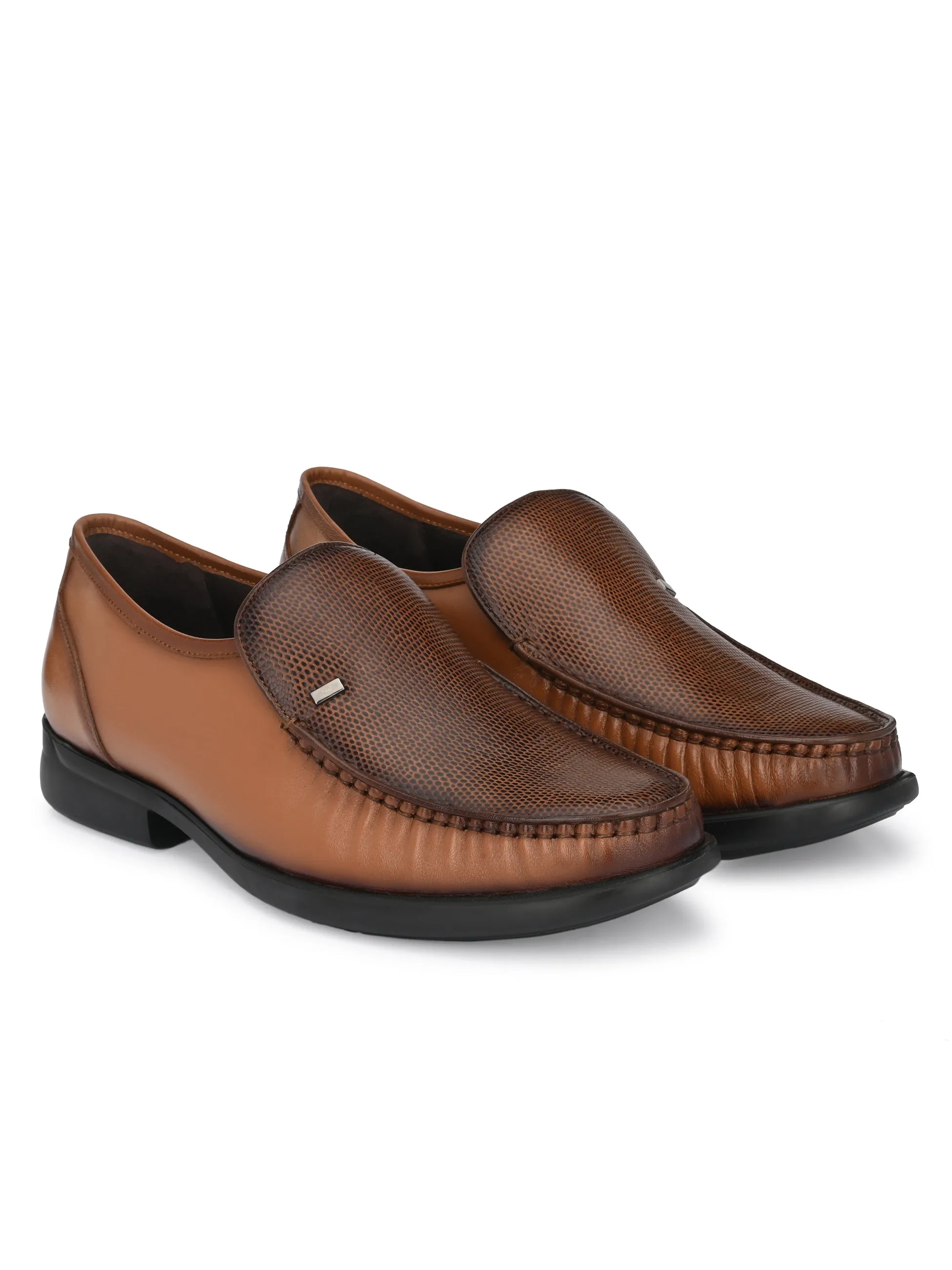 Hitz Men's Tan Leather Slip-On Comfort Shoes