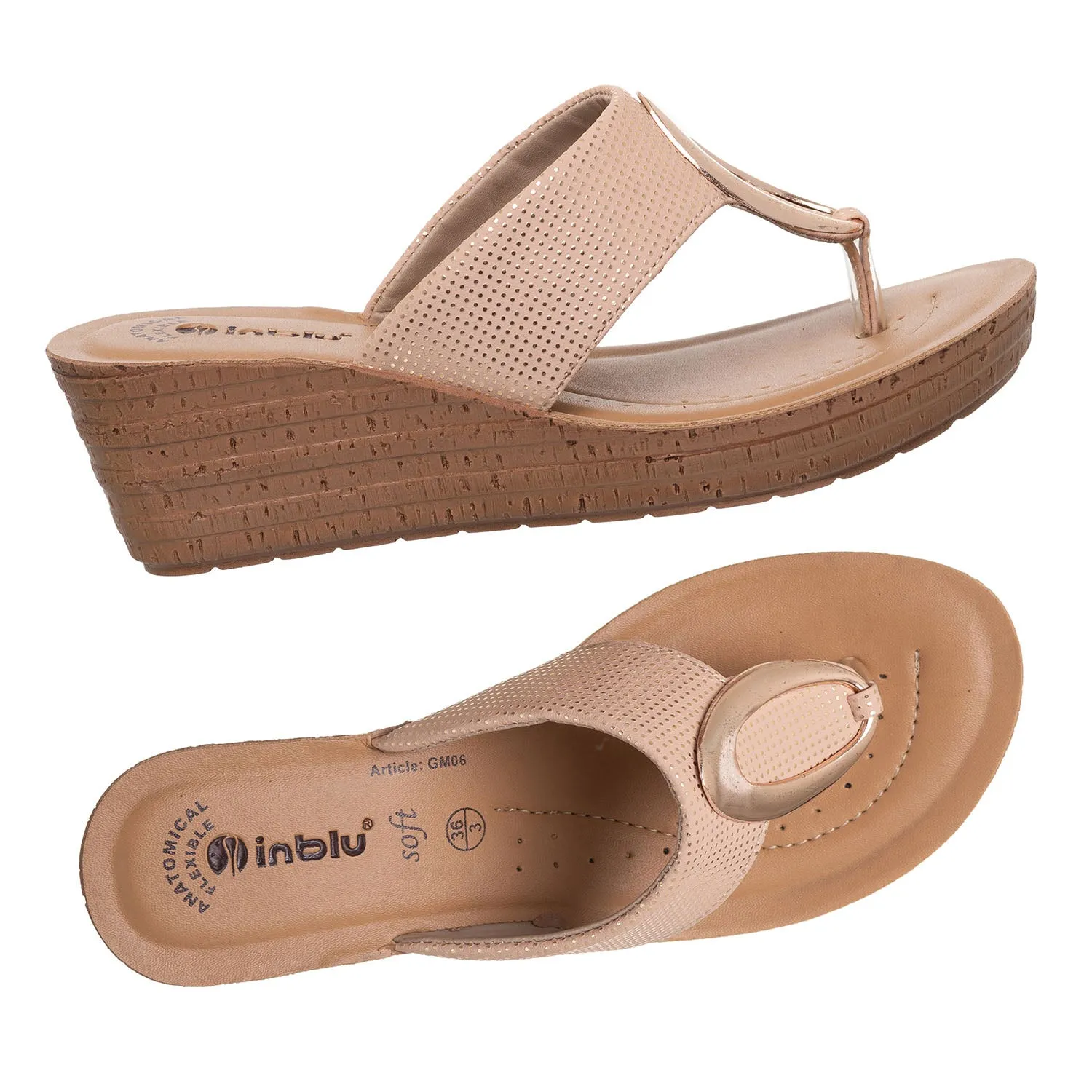 Inblu Women Beige Wedge Sandal with Embelished Upper & Buckle Styling (GM06_BEIGE)