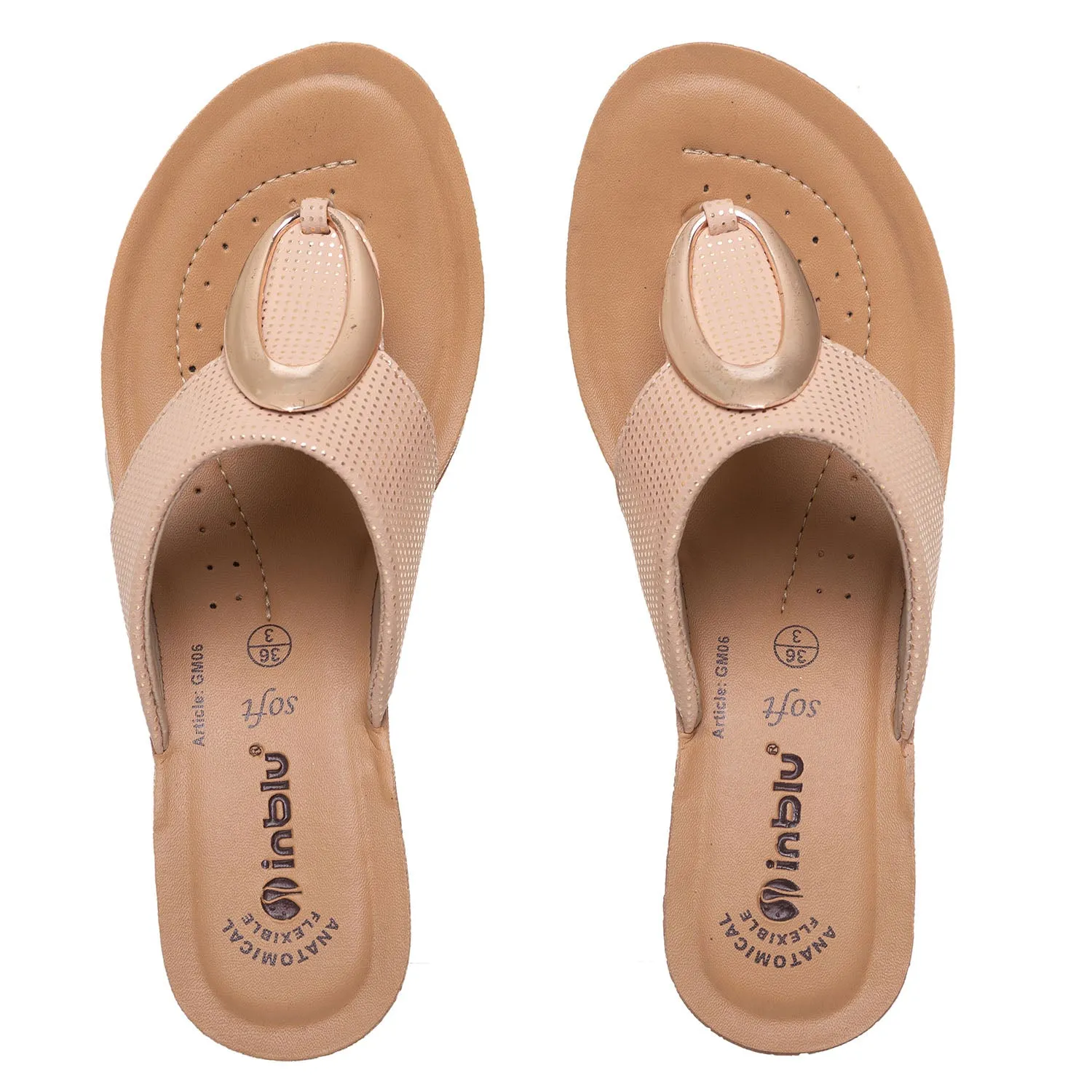 Inblu Women Beige Wedge Sandal with Embelished Upper & Buckle Styling (GM06_BEIGE)
