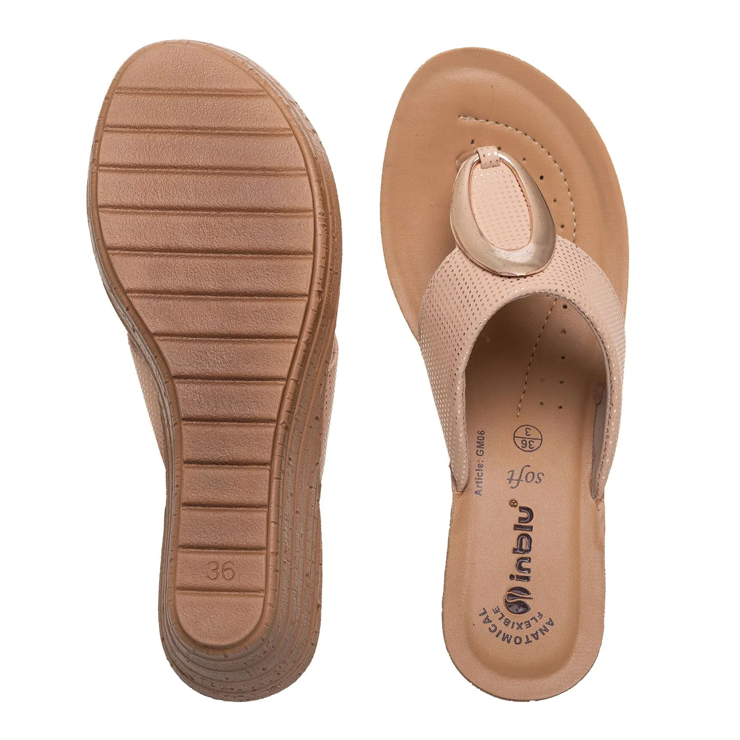 Inblu Women Beige Wedge Sandal with Embelished Upper & Buckle Styling (GM06_BEIGE)