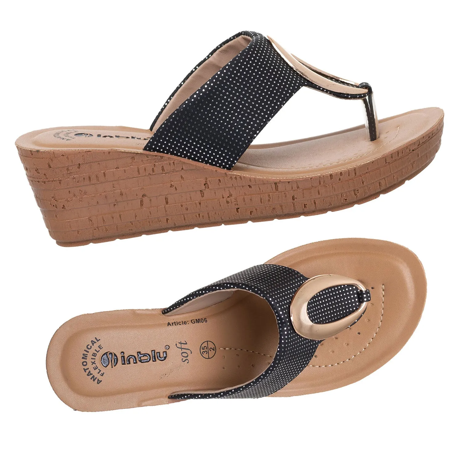 Inblu Women Black Wedge Sandal with Embelished Upper & Buckle Styling (GM06_BLACK)
