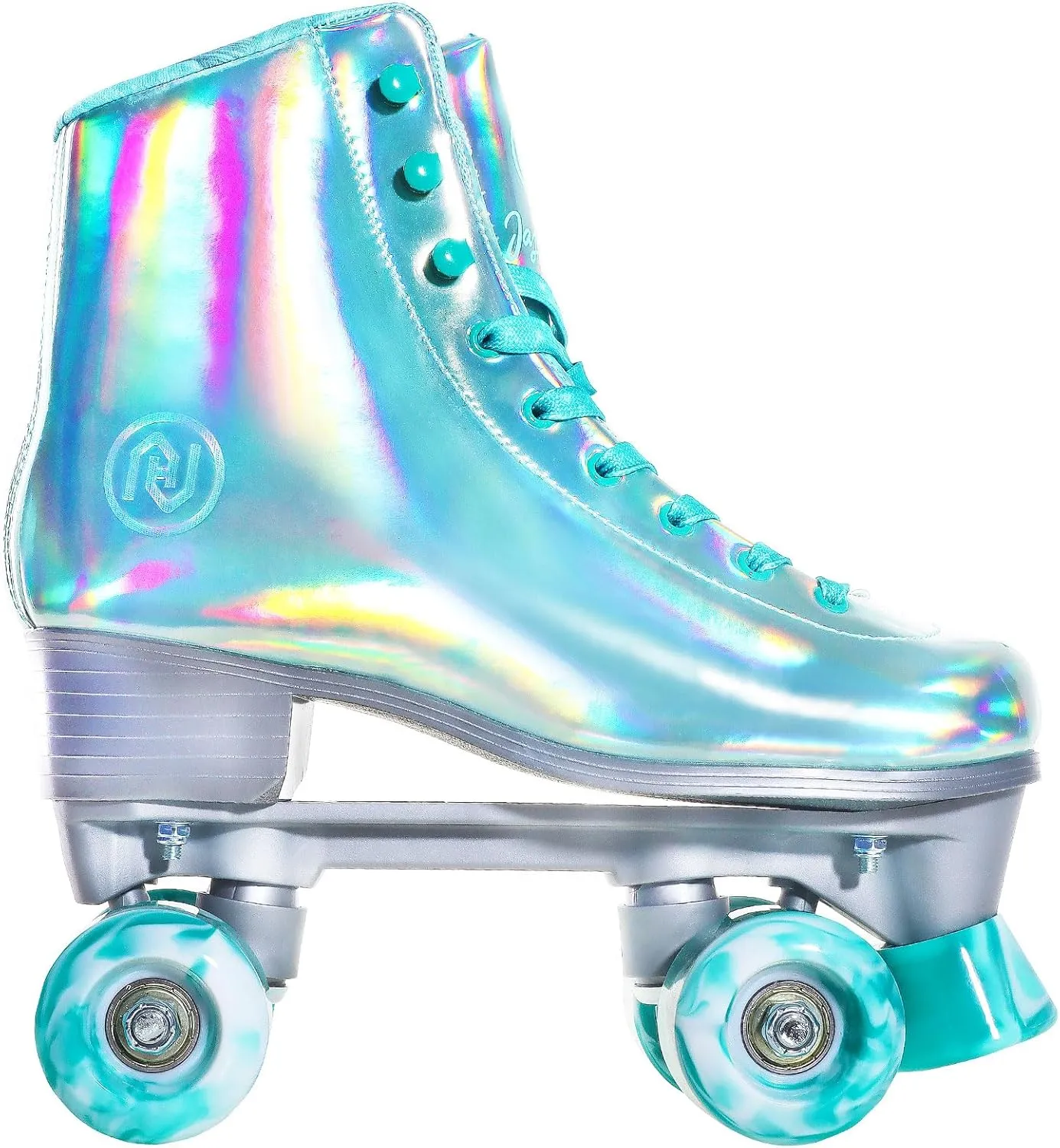 JajaHoho Roller Skates for Women, Holographic Rollerskates, Shiny Double-Row Four Wheels Quad Skates Girls Outdoor (Green)
