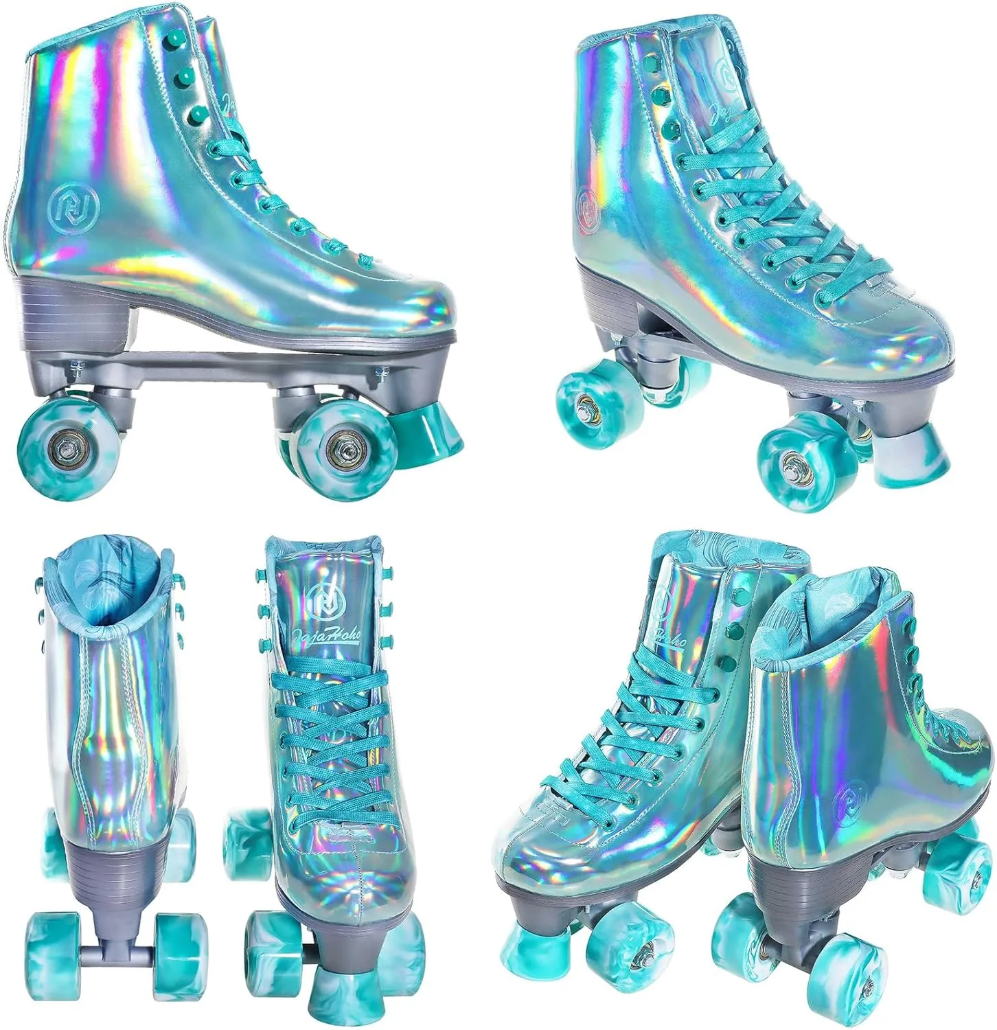 JajaHoho Roller Skates for Women, Holographic Rollerskates, Shiny Double-Row Four Wheels Quad Skates Girls Outdoor (Green)