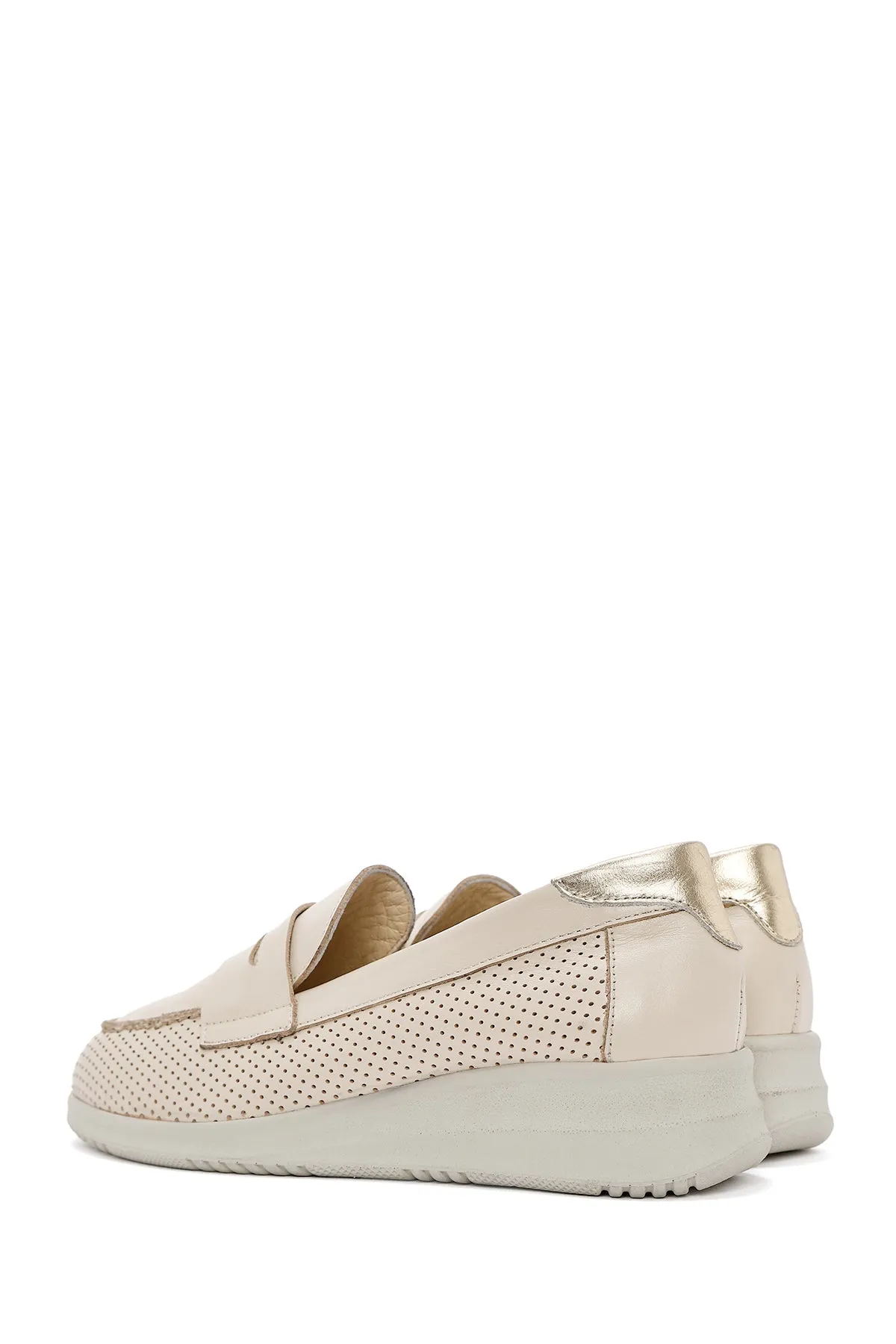 Kadın Krem Dolgu Topuklu Deri Comfort Loafer