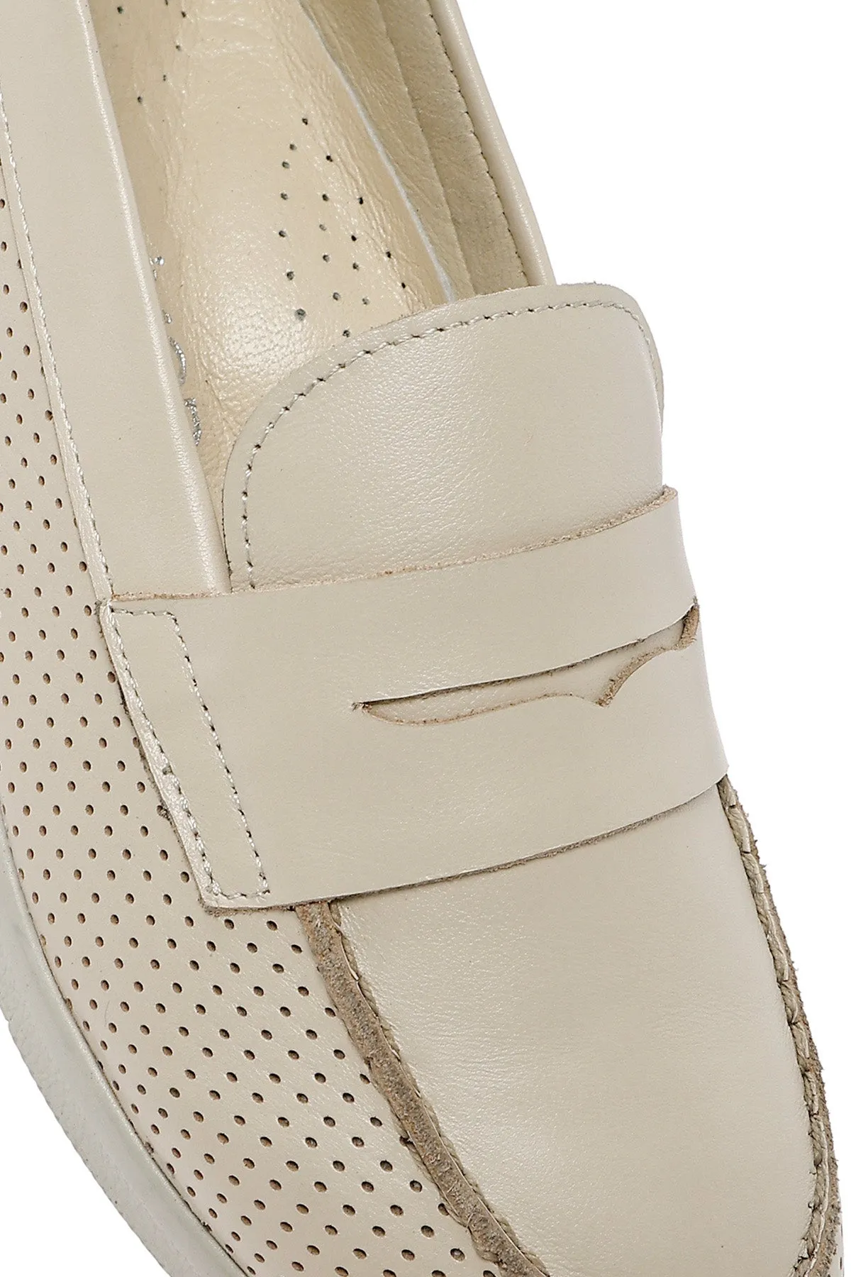 Kadın Krem Dolgu Topuklu Deri Comfort Loafer