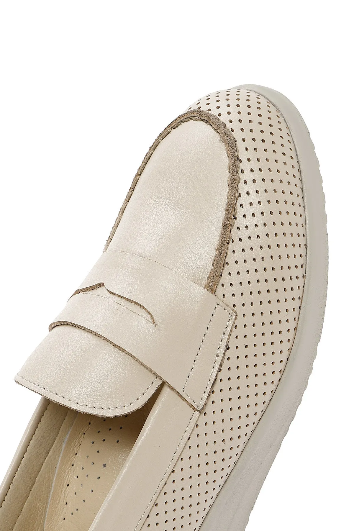 Kadın Krem Dolgu Topuklu Deri Comfort Loafer
