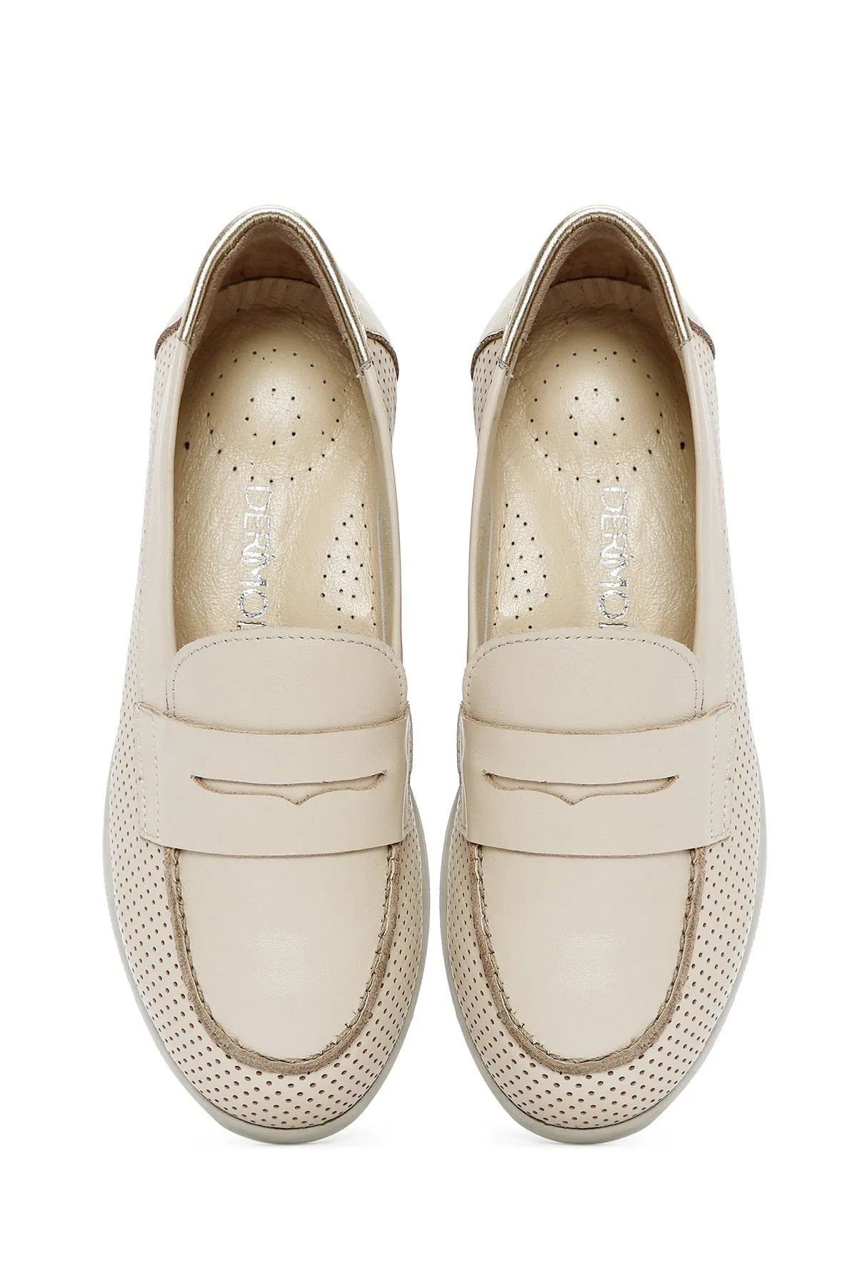 Kadın Krem Dolgu Topuklu Deri Comfort Loafer
