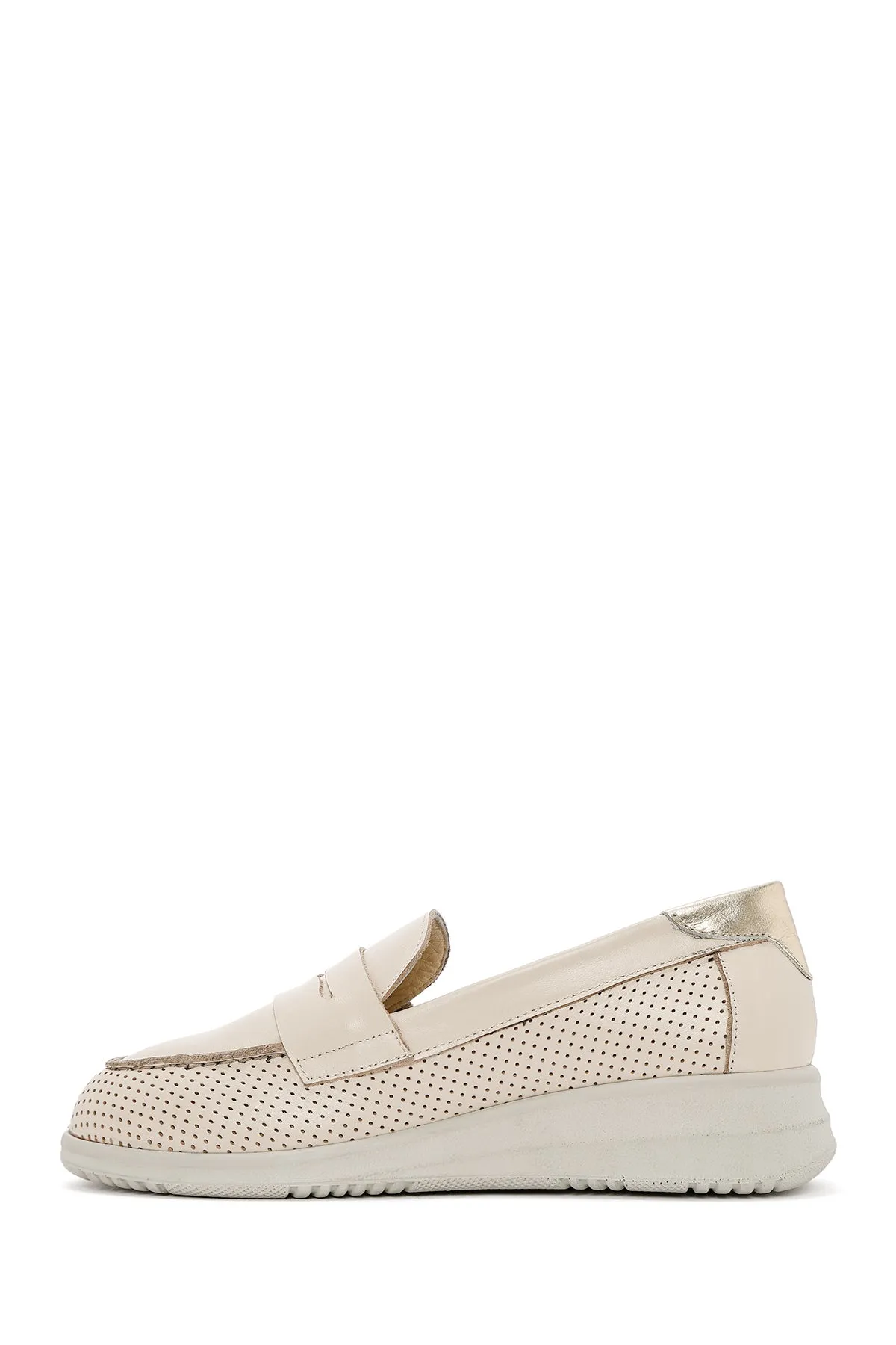 Kadın Krem Dolgu Topuklu Deri Comfort Loafer