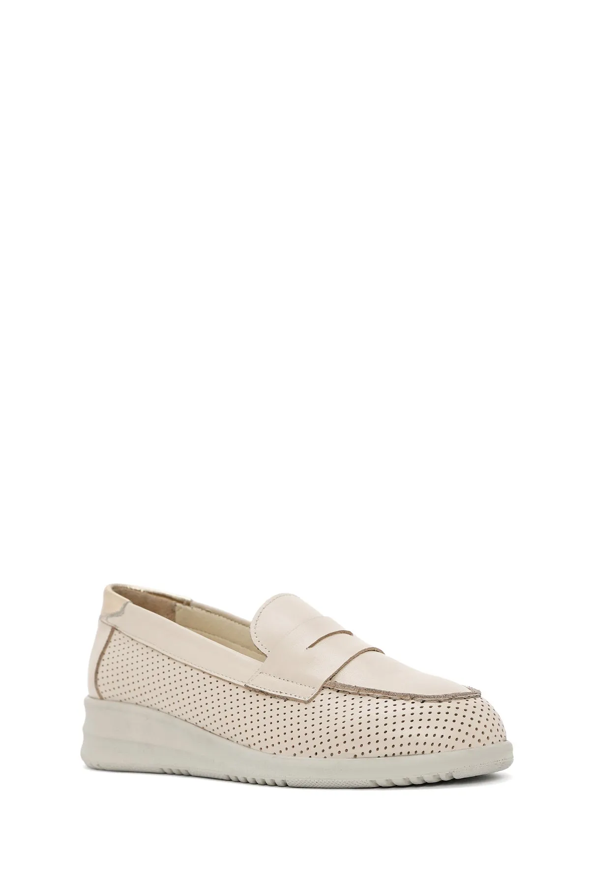 Kadın Krem Dolgu Topuklu Deri Comfort Loafer