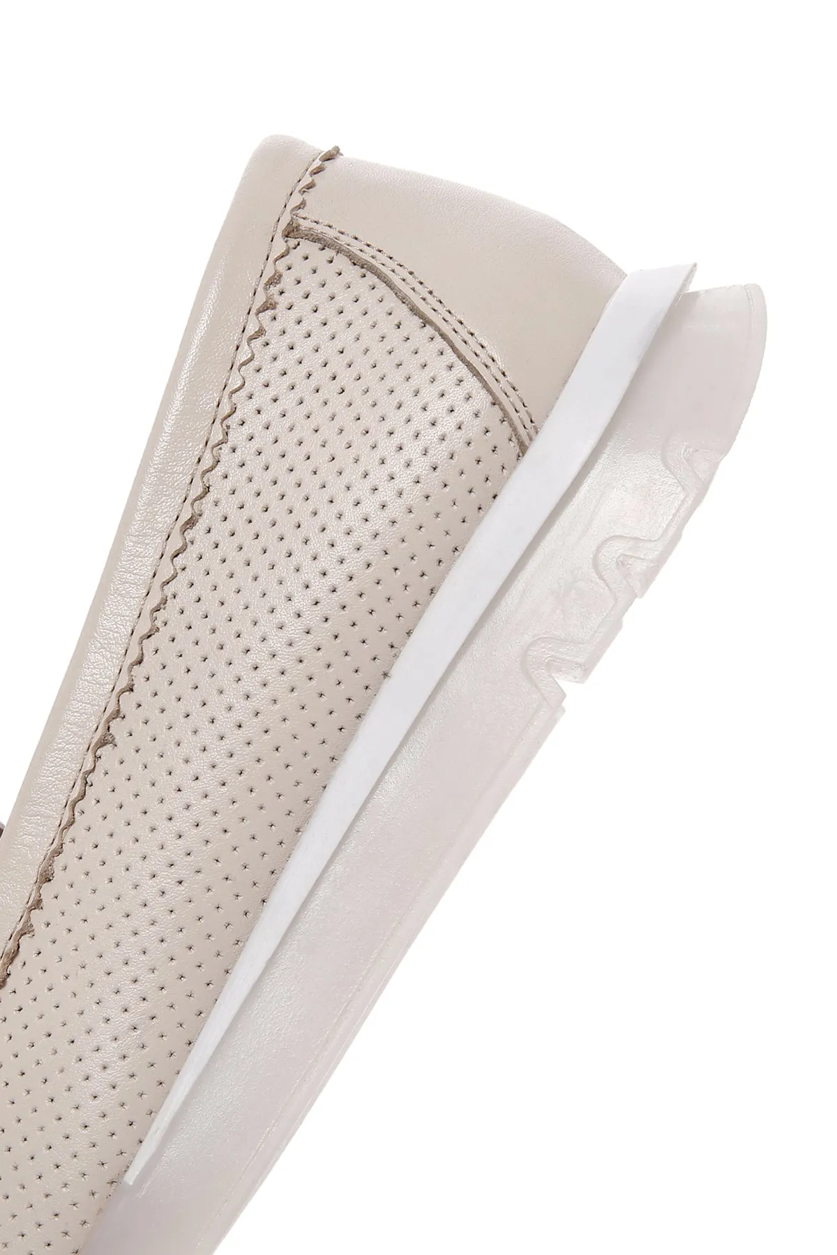 Kadın Krem Tokalı Deri Comfort Loafer