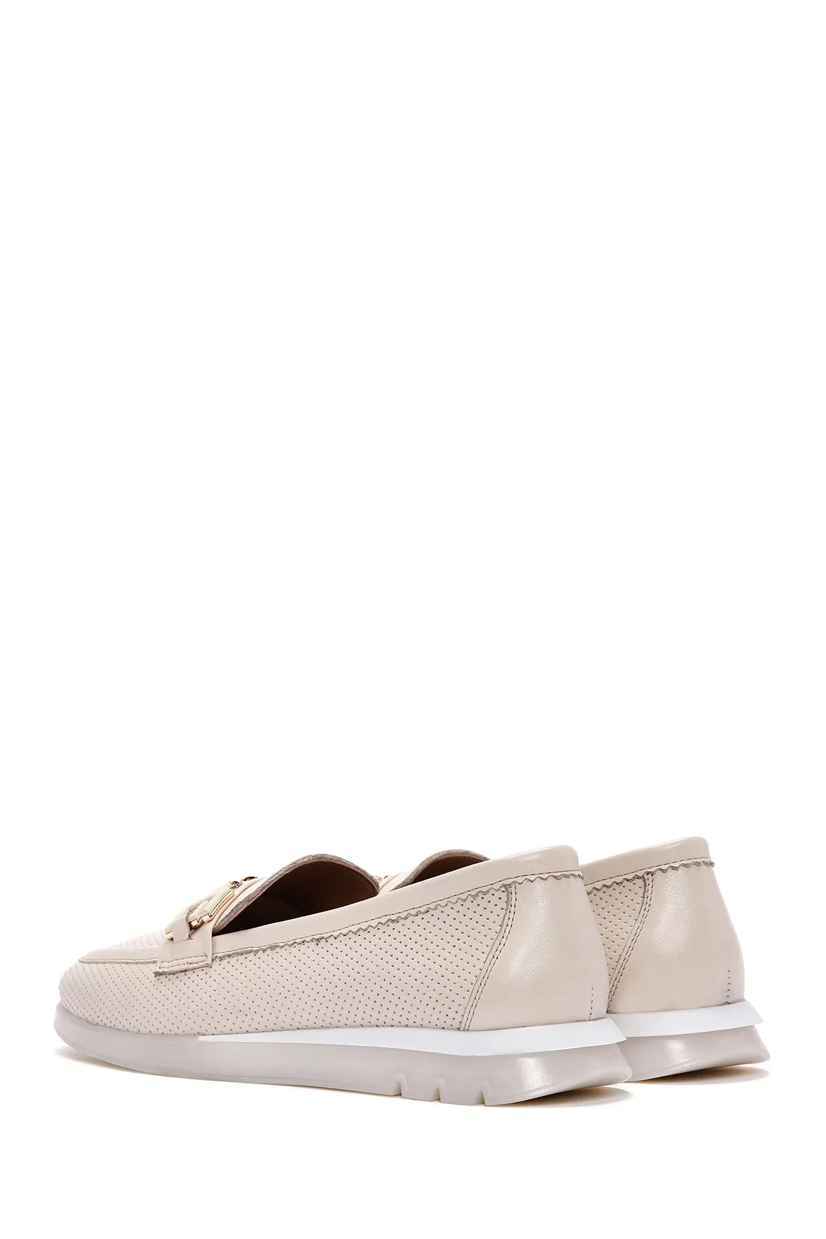 Kadın Krem Tokalı Deri Comfort Loafer