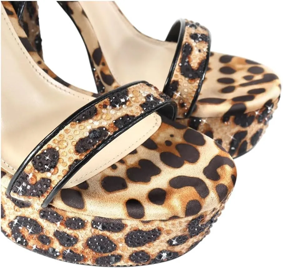 Liliana Womens Rhinestones Ankle Strap Chunky High Heels Sandals