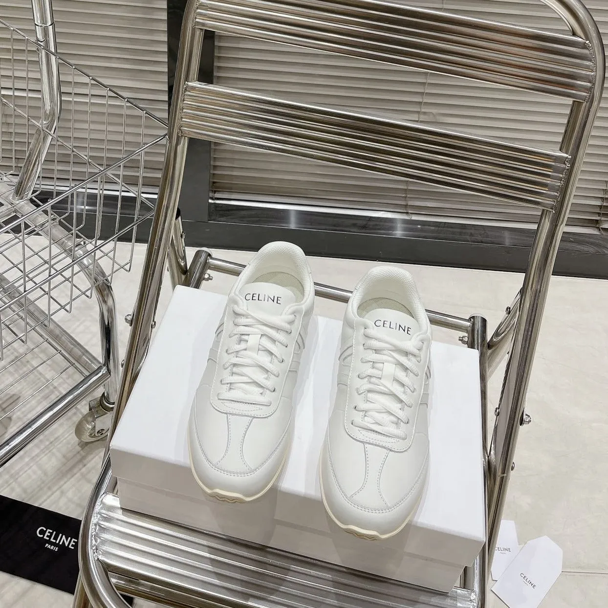 LOW Resilient CALFSKIN Fast-moving sale WHITE Celine SNEAKER LACE-UP IN OPTIC