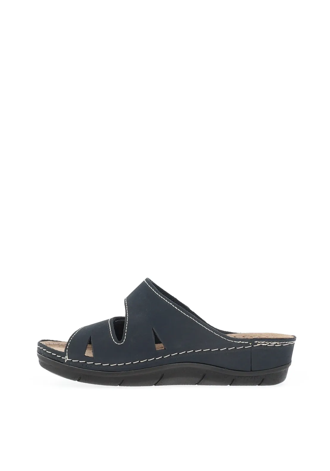 Marco Tozzi Leather Stitch Detail Mule Sandals, Navy