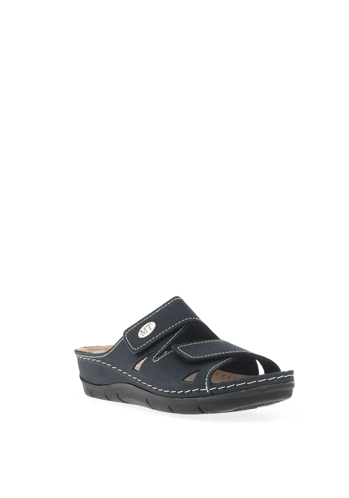Marco Tozzi Leather Stitch Detail Mule Sandals, Navy