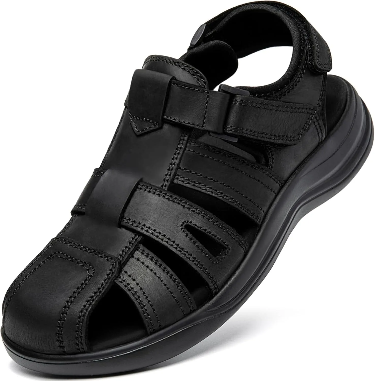 Mens Fisherman Leather Closed Toe Sandals Walking Dress Casual Sandalias Whith Memory Foam Summer Outdoor Athletic Adjustable Comfortable