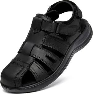 Mens Fisherman Leather Closed Toe Sandals Walking Dress Casual Sandalias Whith Memory Foam Summer Outdoor Athletic Adjustable Comfortable