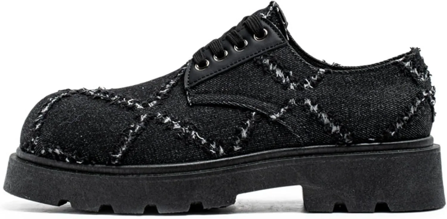 Men's Stylish Chunky - Sole Derby Walking Leather Shoes - Ideal for Casual Wear and Street Cowboy Style