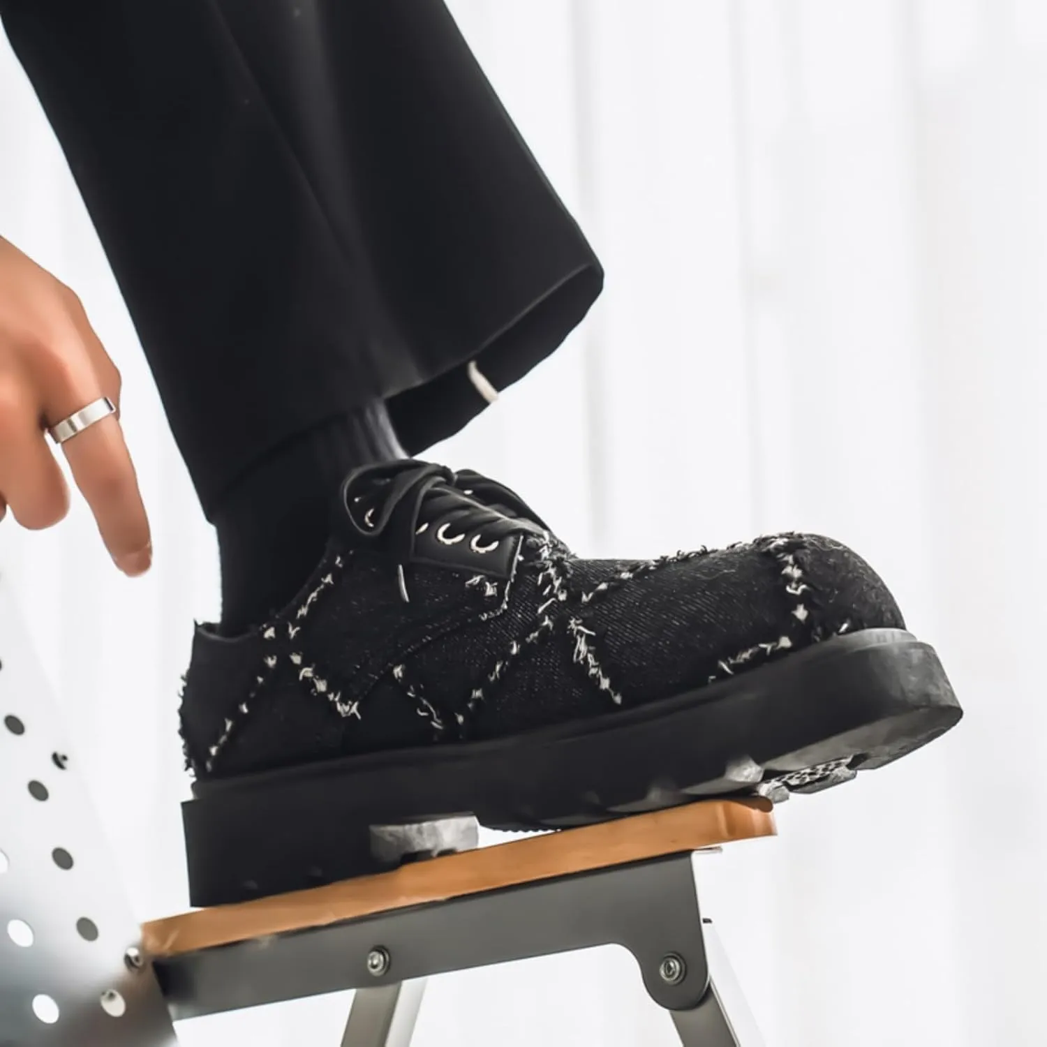 Men's Stylish Chunky - Sole Derby Walking Leather Shoes - Ideal for Casual Wear and Street Cowboy Style