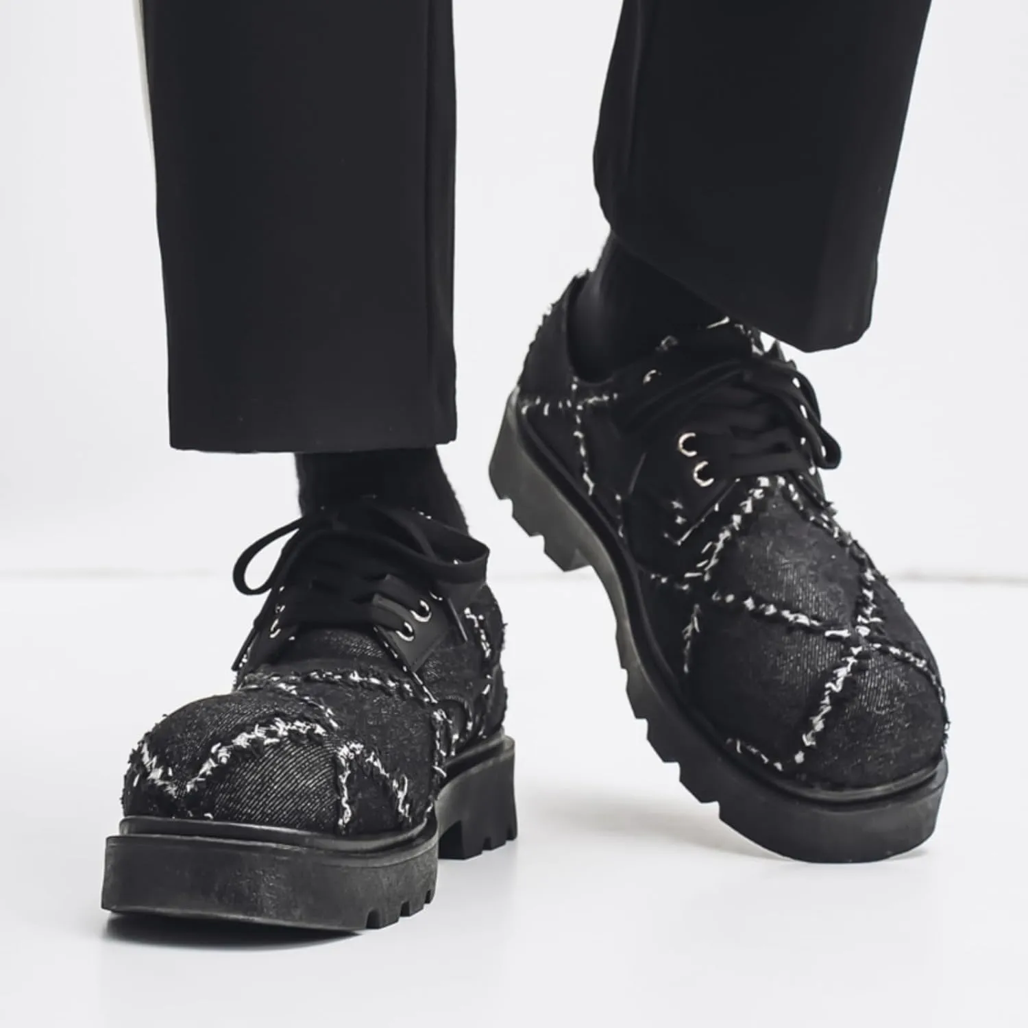 Men's Stylish Chunky - Sole Derby Walking Leather Shoes - Ideal for Casual Wear and Street Cowboy Style