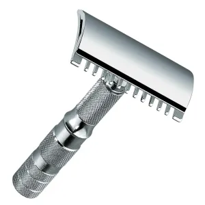 Merkur-Razor Travel Razor Chrome−Plated Open Tooth Comb Leather Case