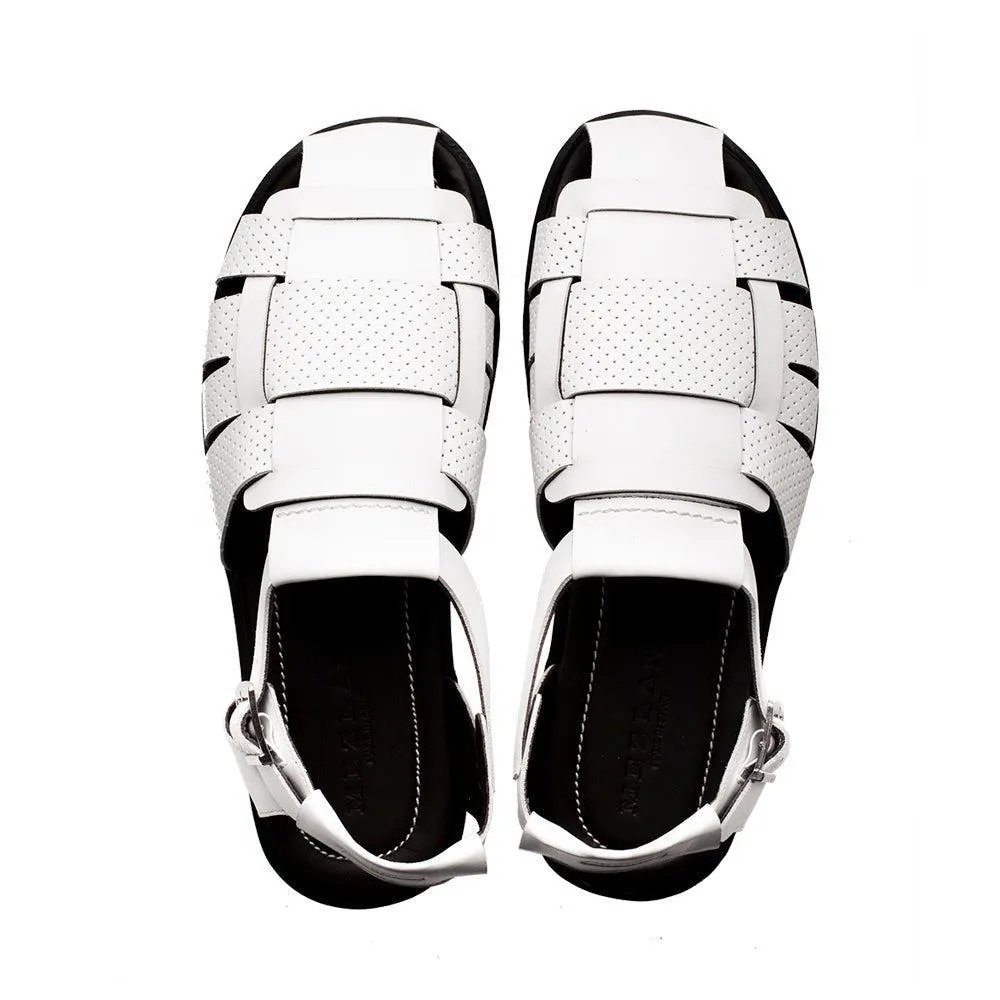 Mezlan R20666 Men's Shoes White Calf-Skin Leather Fisherman Sandals (MZ3625)