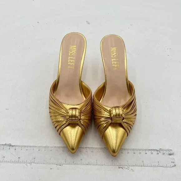 MISS LEFT Closed Pointed Toe Mule for Women Knotted Detail Slip On Backless
