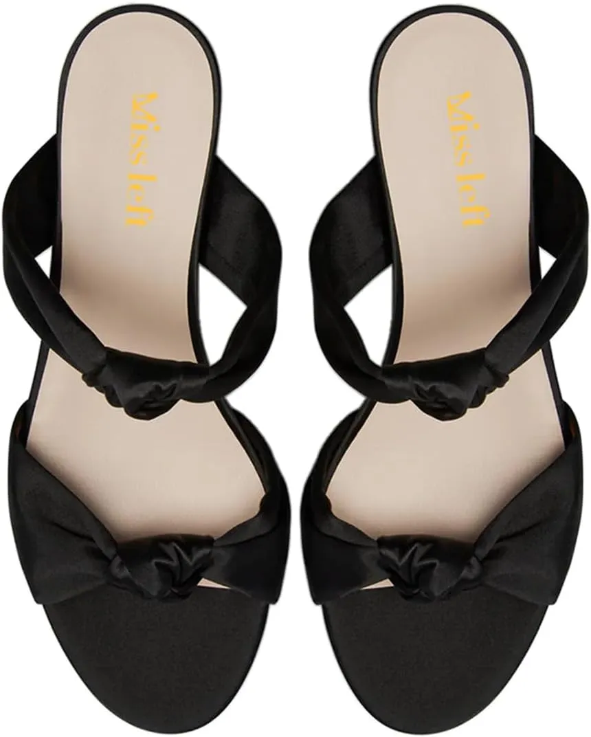 miss left Women Stylish Open Toe Two Knotted Straps Mules Comfoy Low Heel Slip on Summer Casual Daily Slide Sandals Size 4-16 US