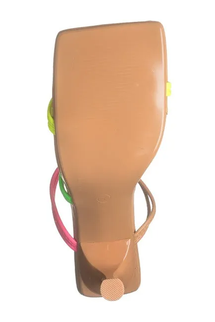 Mule Robbin Slide ON Toe Beautiful Cape Heel Neon Mid Color Multi Newly Open Sandals Slip Clean-lined