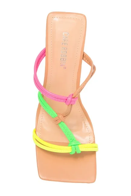 Mule Robbin Slide ON Toe Beautiful Cape Heel Neon Mid Color Multi Newly Open Sandals Slip Clean-lined