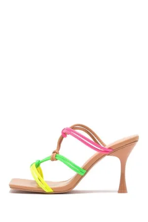 Mule Robbin Slide ON Toe Beautiful Cape Heel Neon Mid Color Multi Newly Open Sandals Slip Clean-lined
