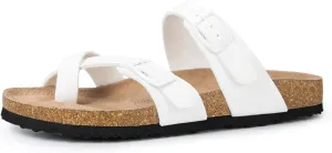 mysoft Women's Cork Footbed Sandals Double Adjustable Buckle Slide Sandals Slip On Walking Summer Shoes