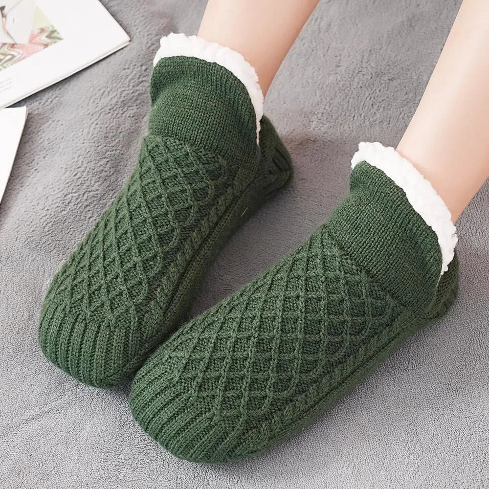 Non slip floor socks Fuzzy Curly Fur Memory Foam Loafer Thick velvet slippers, autumn and winter warm home floor anti slip foot protection covers,