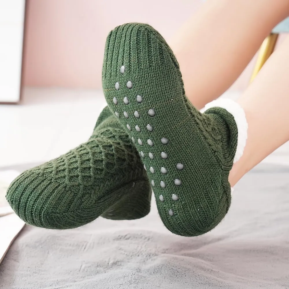 Non slip floor socks Fuzzy Curly Fur Memory Foam Loafer Thick velvet slippers, autumn and winter warm home floor anti slip foot protection covers,