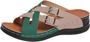 Orthopedic Sandals for Women Heels Open Toe Platform Sandals Adjustable Buckle Ankle Strap Casual Beach Shoes Lightweight Beach Vacation Walking Sandal Arch Support Slip on Shoe