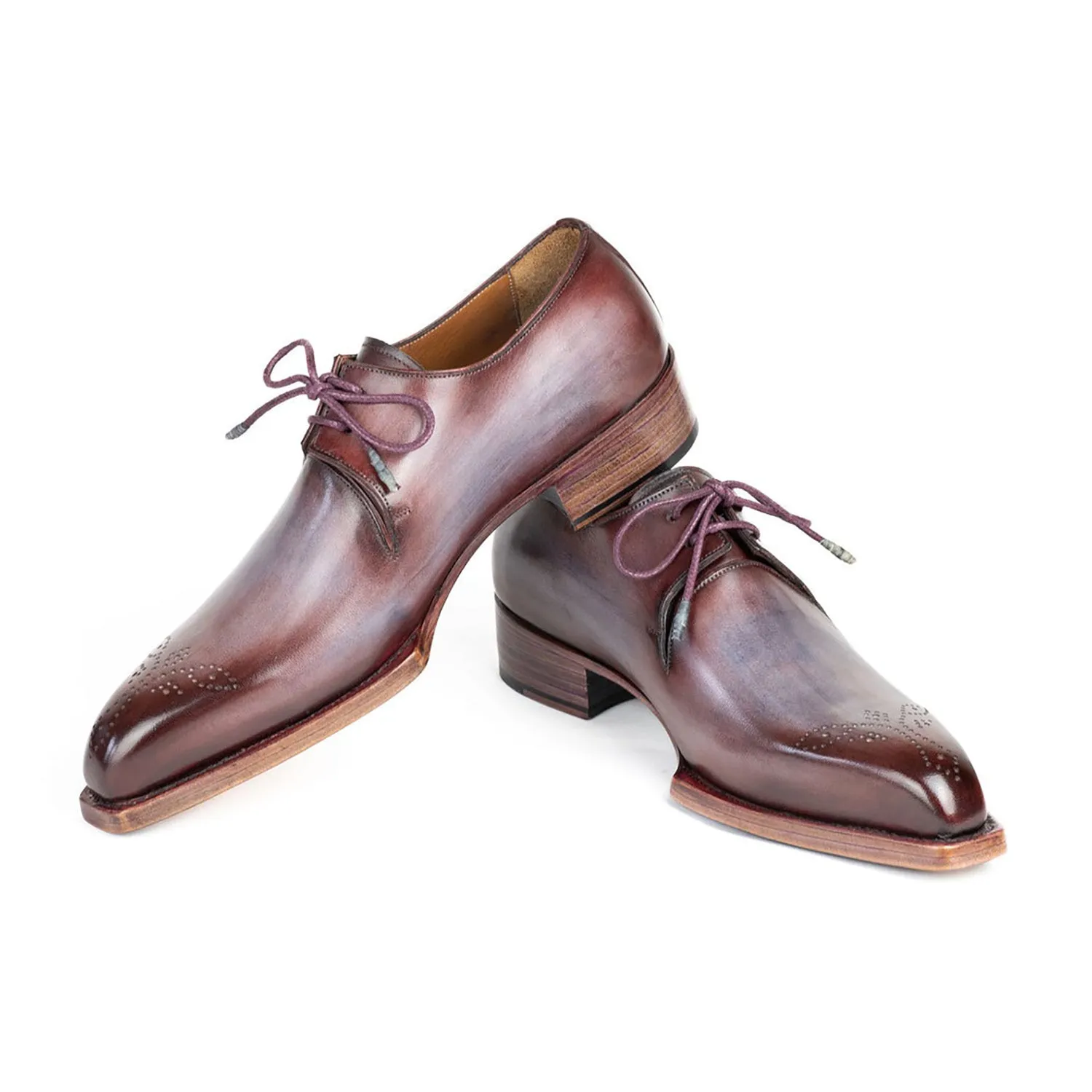 Paul Parkman 468G61 Men's Handmade Shoes Ice Blue & Bordeaux Calf-Skin Leather Goodyear Welted Derby (PM6427)