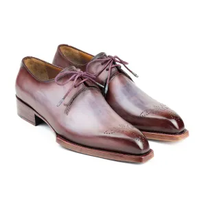 Paul Parkman 468G61 Men's Handmade Shoes Ice Blue & Bordeaux Calf-Skin Leather Goodyear Welted Derby (PM6427)