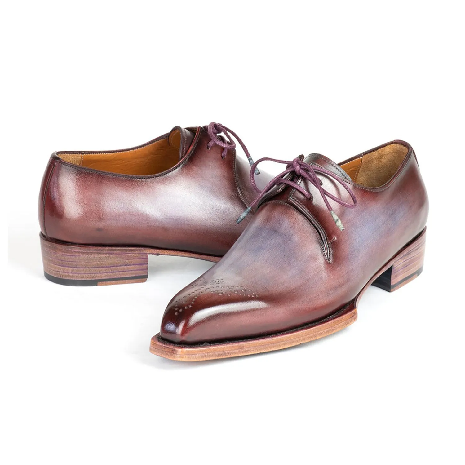 Paul Parkman 468G61 Men's Handmade Shoes Ice Blue & Bordeaux Calf-Skin Leather Goodyear Welted Derby (PM6427)